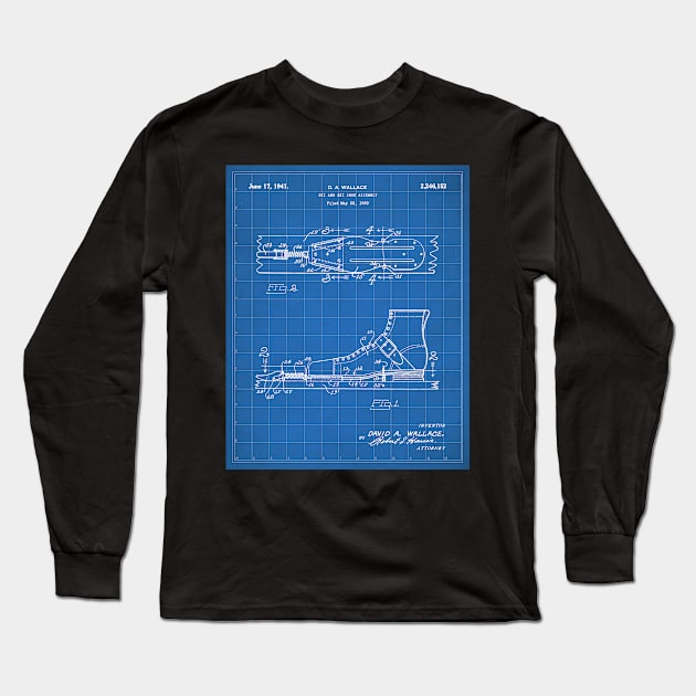 Ski Boots Patent - Snow Skier Skiing Lodge Art - Blueprint Long Sleeve T-Shirt by patentpress